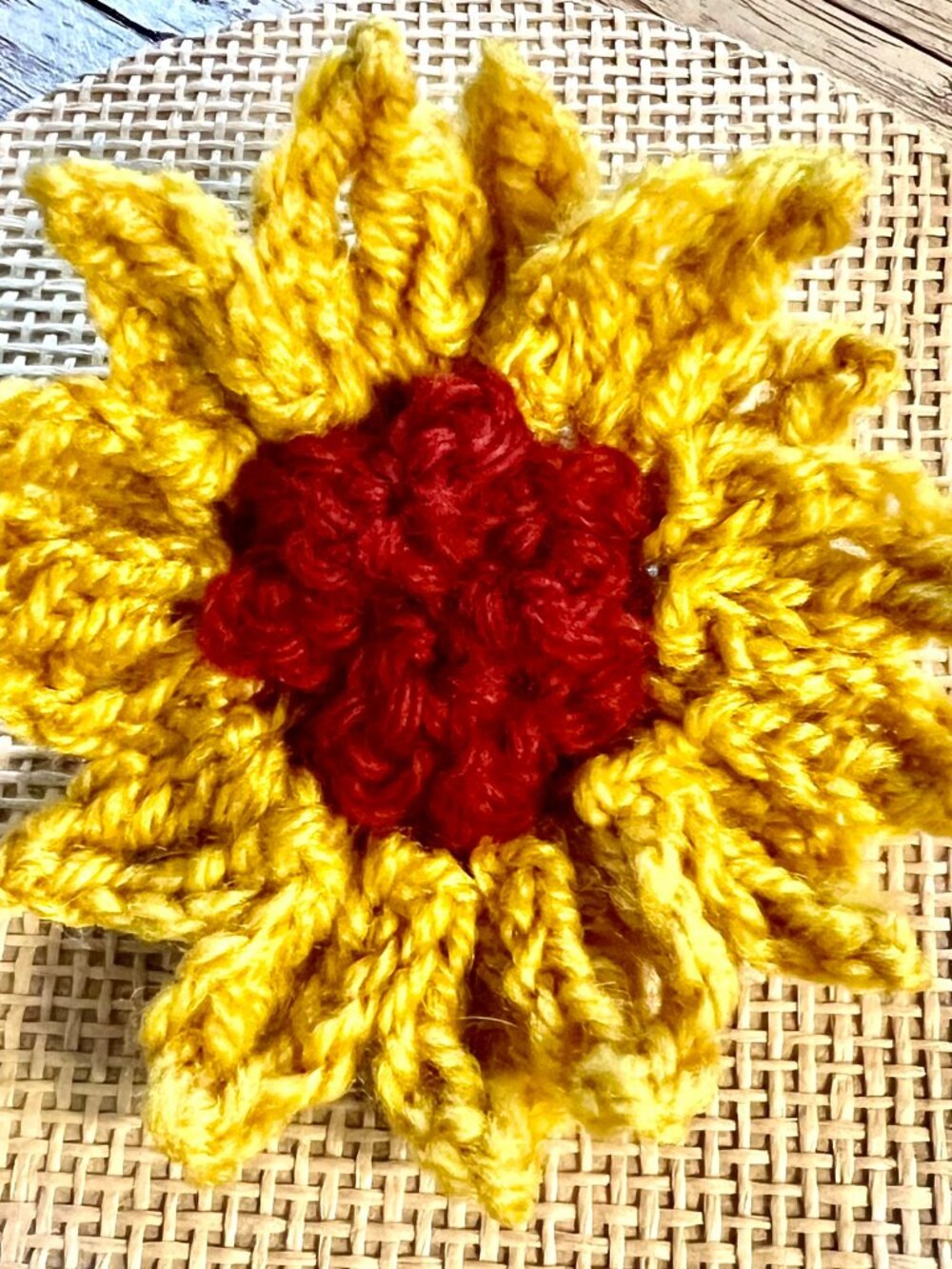 Hand Crocheted SUNFLOWER BROOCH/KEYCHAIN/BAG CHARM 'Handmade by Me' NWT